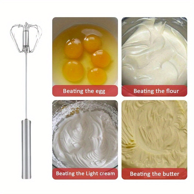 1pc Portable Stainless Steel Semi-Automatic Whisk - Easy Mix for Eggs & Cream, Ideal for Home Baking, Camping & Picnics, Durable Kitchen Tool with Colorful Handles, Baking Tool|Semitransparent Whisk|Durable Construction