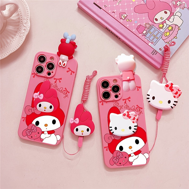 Sanrio Cartoon Mobile Phone Case - Vibrant Full-Coverage TPU Soft Shell with Stand - Compatible with iPhone 16/15/14/13/12/11/XS/XR/X Plus Pro Max, Cute and Fashionable Design