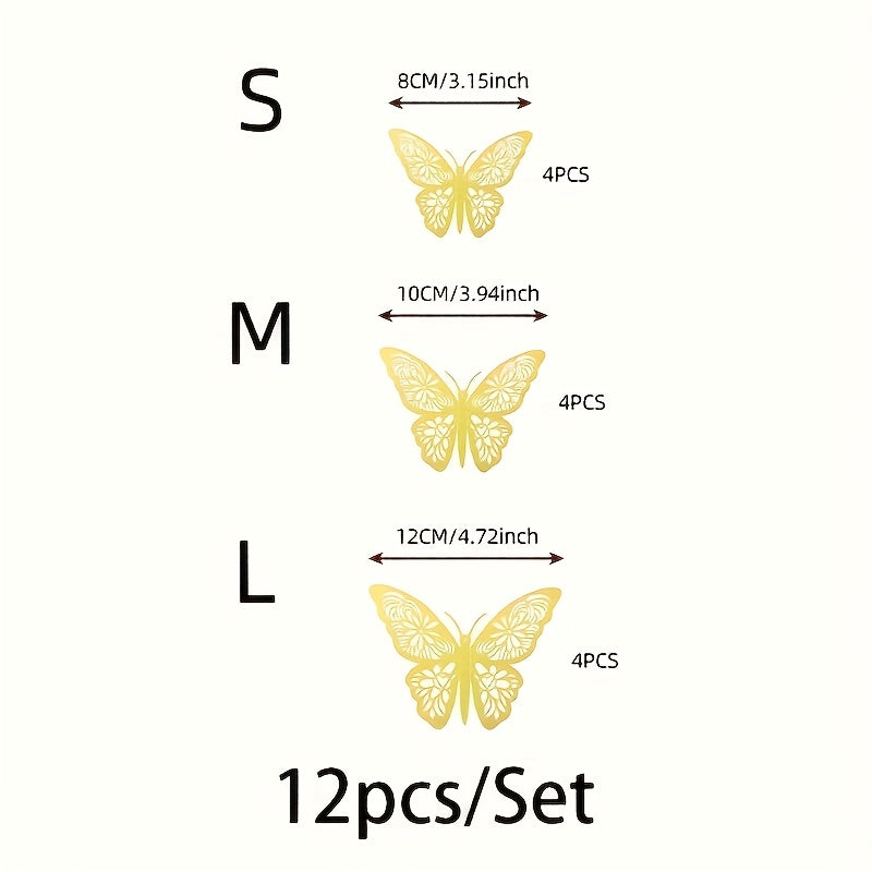 12pcs 3D Butterfly Stickers - Easy Peel & Stick, Removable Decals for Birthday, Wedding, Cake Decor & Outdoor Festivities