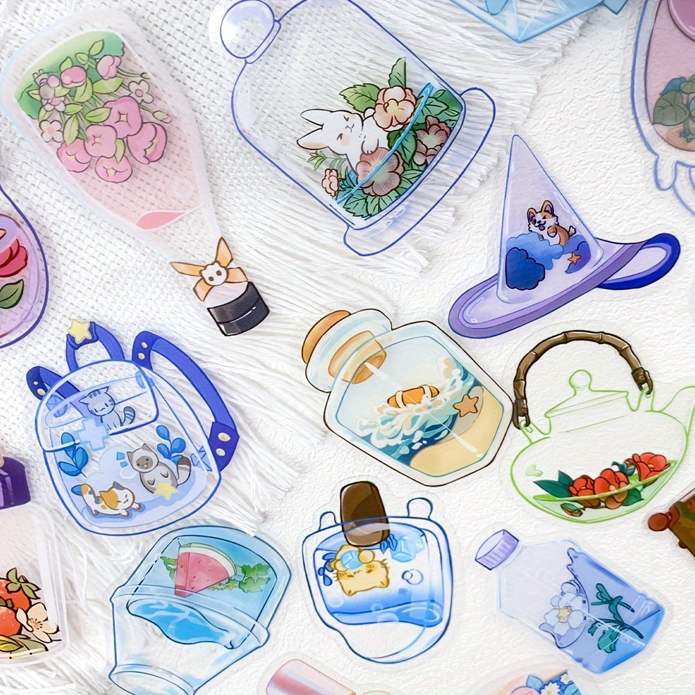 50pcs Transparent Objects Stickers Decals for Laptop Luggage Skateboard Helmet Guitar Cartoon PET Aesthetic Stickers Students Toys Gifts