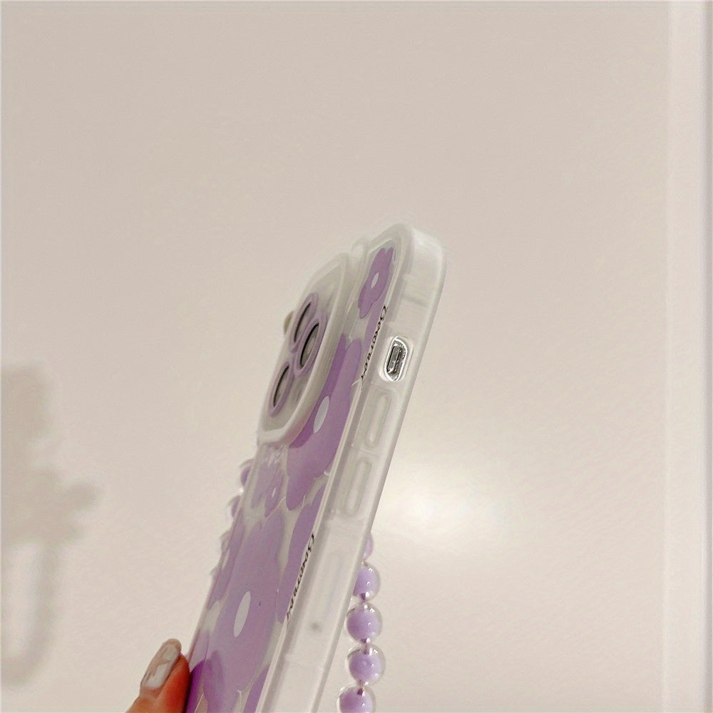 Cute Luxury Cute Luxury Transparent Phone Case Soft Egg Flower Cover with Flower Chain Lanyard | for iPhone 11 14 Pro Max 12 Pro 13 11 Pro Max 7 8 Plus Clear Purple Bear Ear