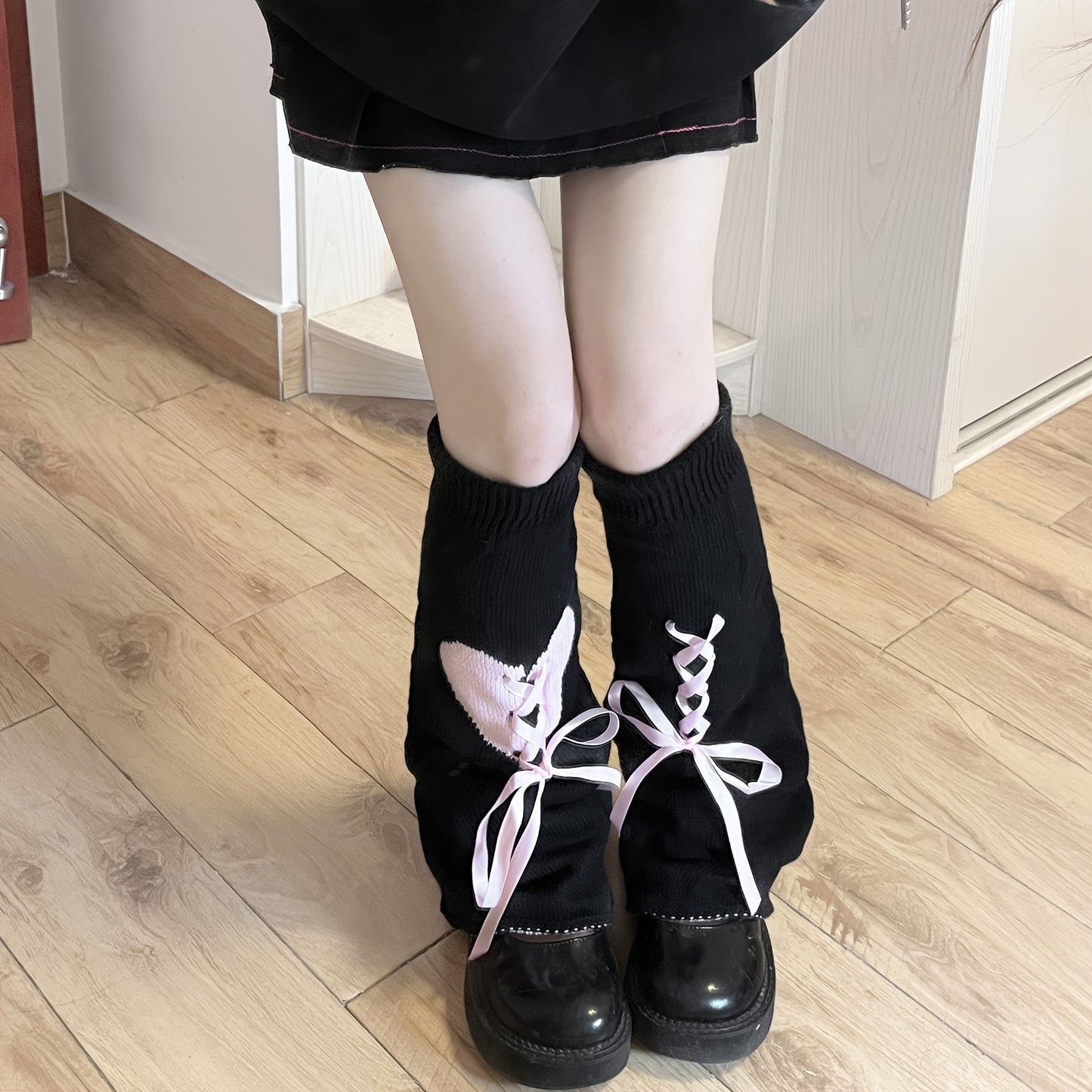 Kawaii Lace Up Leg Warmers, JK Style Knitted Knee High Socks For Fall & Winer, Women's Stockings & Hosiery