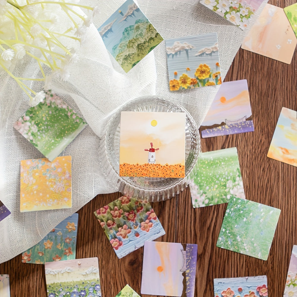 46 Sheets Oil Painting Stickers - Beautiful Scenery Scrapbook Decorative Stickers, Self-Adhesive Square Paper Stickers for DIY Scrapbooking, Bullet Journaling, Junk Journal Crafts, and Photo Album Decor, Diary Decoration | Pa