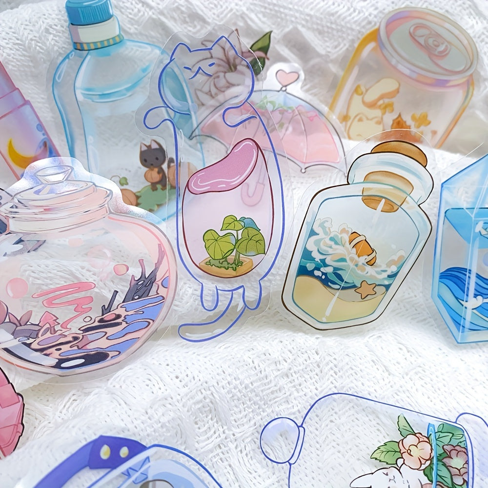 50pcs Transparent Objects Stickers Decals for Laptop Luggage Skateboard Helmet Guitar Cartoon PET Aesthetic Stickers Students Toys Gifts