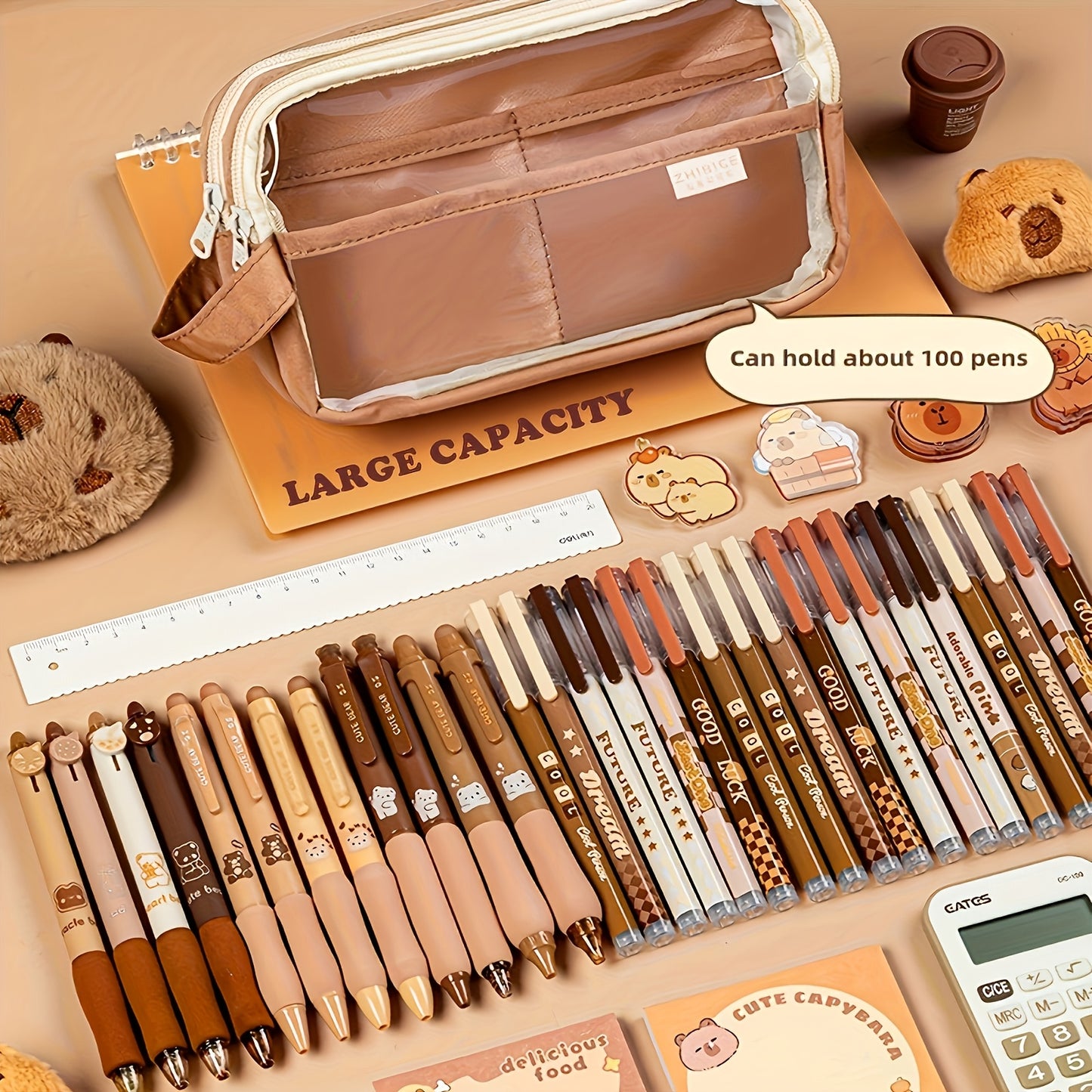 Kawaii Capybara Pencil Case Set, Cute Stationery Organizer