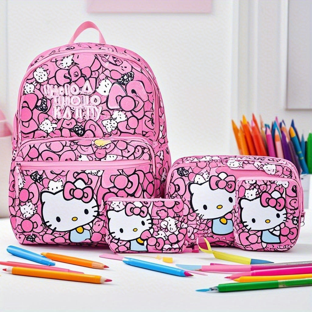4pcs Sanrio Hello Kitty Backpack Set - Durable Nylon