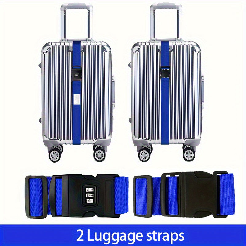 2-Pack Adjustable Luggage Straps with TSA Combination Lock, Push Lock Closure & Removable ID Window – Durable Nylon Anti-Theft Travel Accessories for Secure and Easy Luggage Identification, Sleek Strap Design