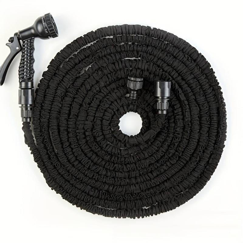 3X Telescopic Heavy-Duty Rubber Garden Hose with High-Pressure Water Gun - 3/4 Inch All-Season Outdoor Hose for Car Wash, Lawn Care & Yard Work, Includes European Thread Adapter
