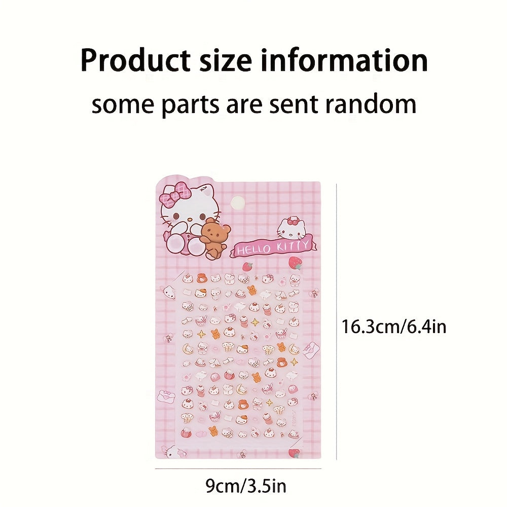 2pcs Sanrio Nail Art Stickers 5D Embossed Kuromi Cinnamoroll & HelloKitty Designs Nail Decals Kawaii Cartoon Self-Adhesive Decals for DIY Manicures Decoration