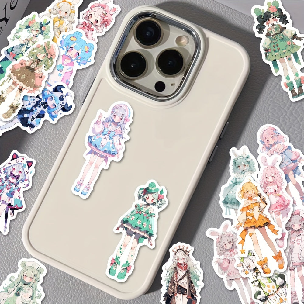 100pcs Reusable Vinyl Anime Character Stickers, Herringbone Pattern, Self-Adhesive Decals for Phone Case, Notebook, Laptop, Water Bottles, Guitar, Plastic Surfaces, with for Ages 14+