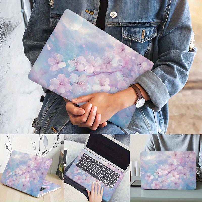 3pcs, 1pc Spare - Moonlit Cherry Blossom PVC Laptop Sticker, 38.99cm x 26.92cm Notebook Cover with Soft Pink & Purple Flowers, Durable & Easy to Apply, Perfect for Apple MacBook, MacBook Air, or MacBook Pro, Notebook Cover |