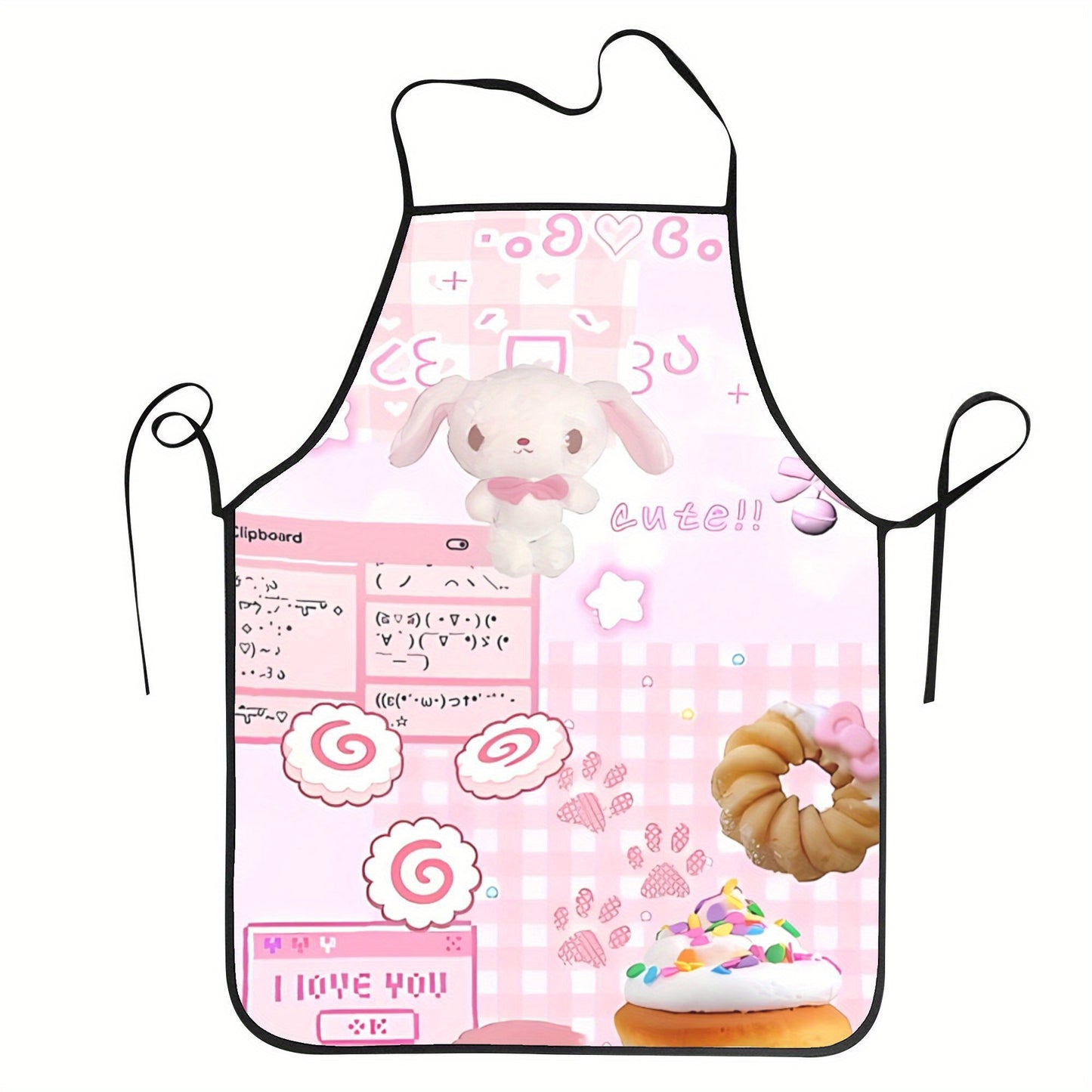 1pc Sanrio Cutecore Pink Apron with Bunny & Hearts Design - Durable Polyester Unisex Kitchen Bib for Cooking, Baking, Painting - Fun Aesthetic Chef Accessory for Adults, Cooking Wear