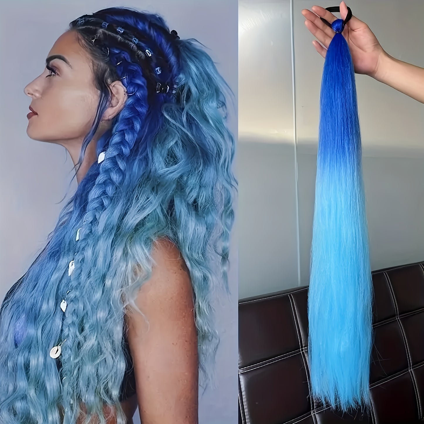 Vibrant Rainbow Gradient Hair Extensions for Women .