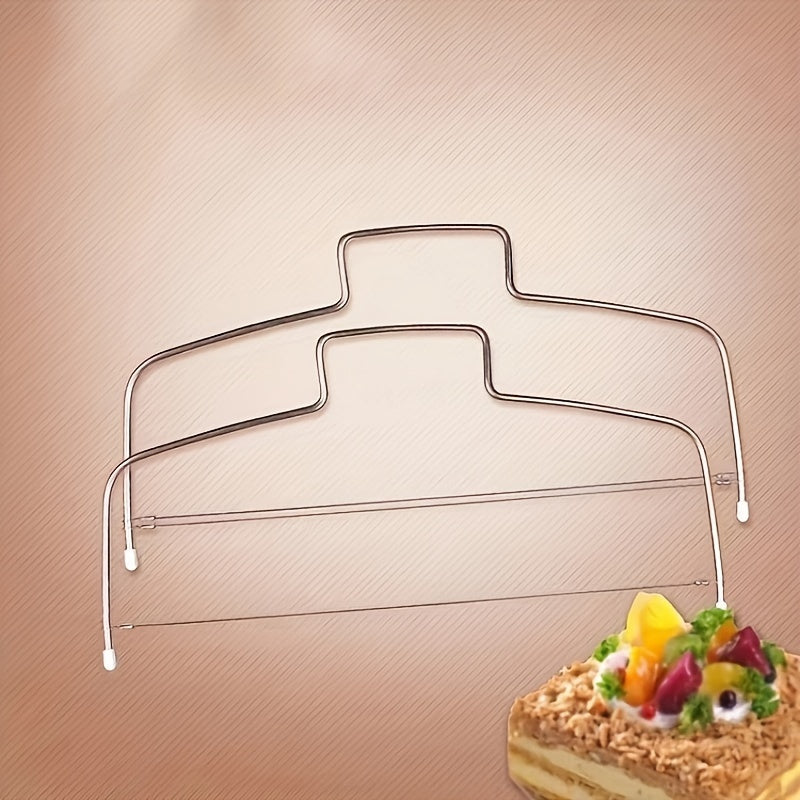 1pc Stainless Steel Bow Shaped Cake Cutter - Single and Double Line Slicer, Food Grade, Rust-Resistant, Easy to Clean, Baking Essential, Kitchen Gadget, and Accessory