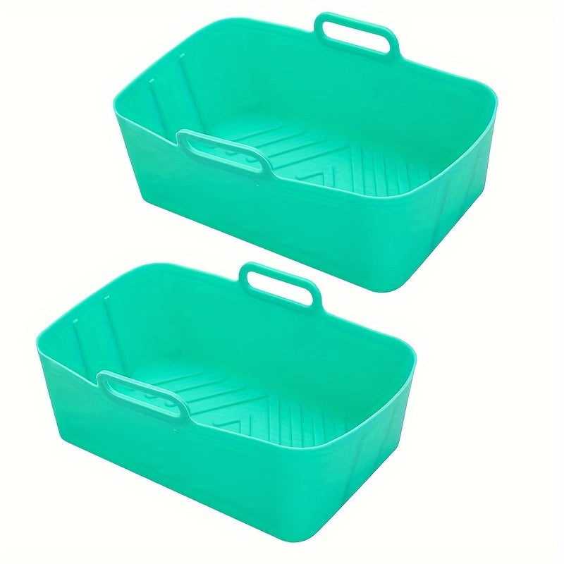 2pcs set of food-grade silicone air fryer liner tray, rectangular oven mat baking pan, suitable for flat-bottomed pans, easy to clean and reusable, heat-resistant non-stick pan baking tray, kitchen essential baking set