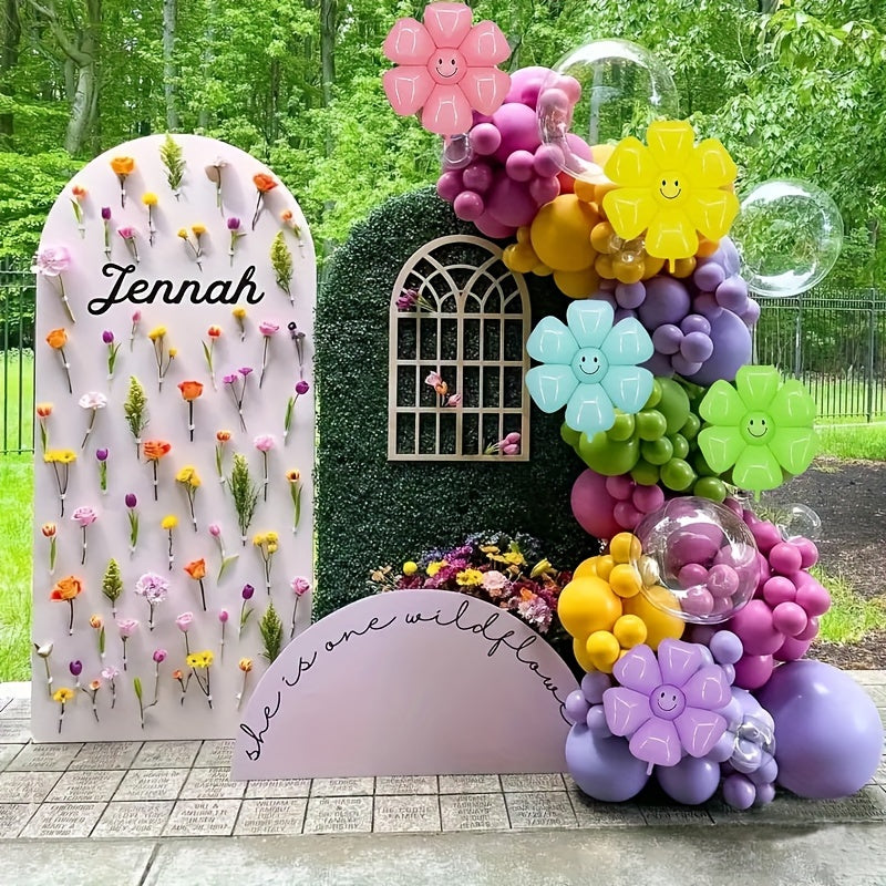 Happy Face Macaron Happy Face Daisy Balloons | 5pcs | Aluminum Film | No Electricity Needed | Home, Garden, Birthday Party, Wedding Decor | Birthday Party, Wedding, Hawaiian Theme
