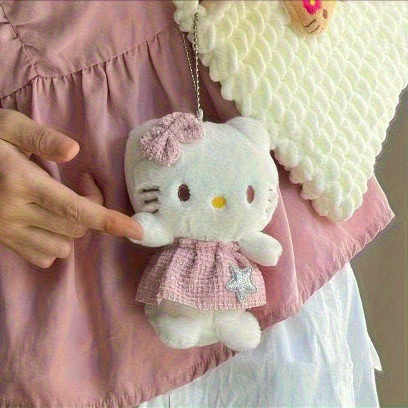 Hello Kitty Plush Keychain with Angel Wings & Pink Star Dress - Soft Fabric Cute Kawaii Keyring for Backpack Purse Gift for Girlfriend Women Cat Lovers, Hello Kitty Accessories