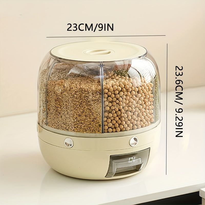 Large Capacity Rotating Waterproof Plastic Storage Container with Flip Top Lid, Multipurpose Grain Dispenser for Kitchen Organization and Storage of Cereal, Nuts, Flour, and Rice