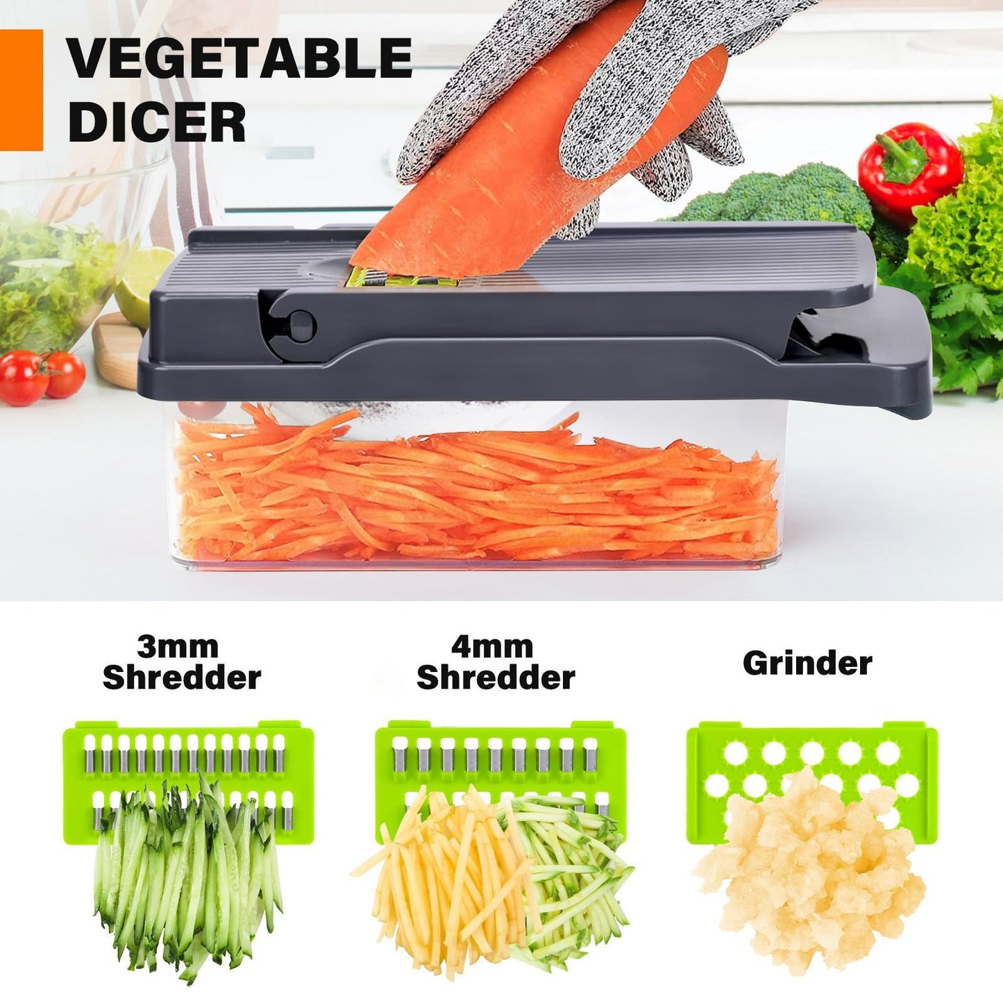 1pc 15 in 1 Vegetable Chopper, Salad Chopper, Vegetable Slicer Multifunctional, Veg Chopper with 7 chopping vegetables, Mitten and Peeler, Vegetable Cutter for Vegetables and Fruit