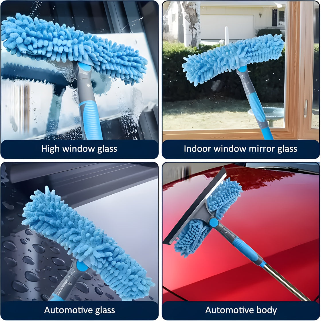 2-in-1 Window Washer & Squeegee - 180° Rotation, Up to 6.1meter Reach, Stainless Steel Handle, Resin Head with Microfiber Cleaning Cloth, Dry & Wet Use, Easy Assembly & Storage, Ideal for High-Rise Glass Cleaning, Window Cle