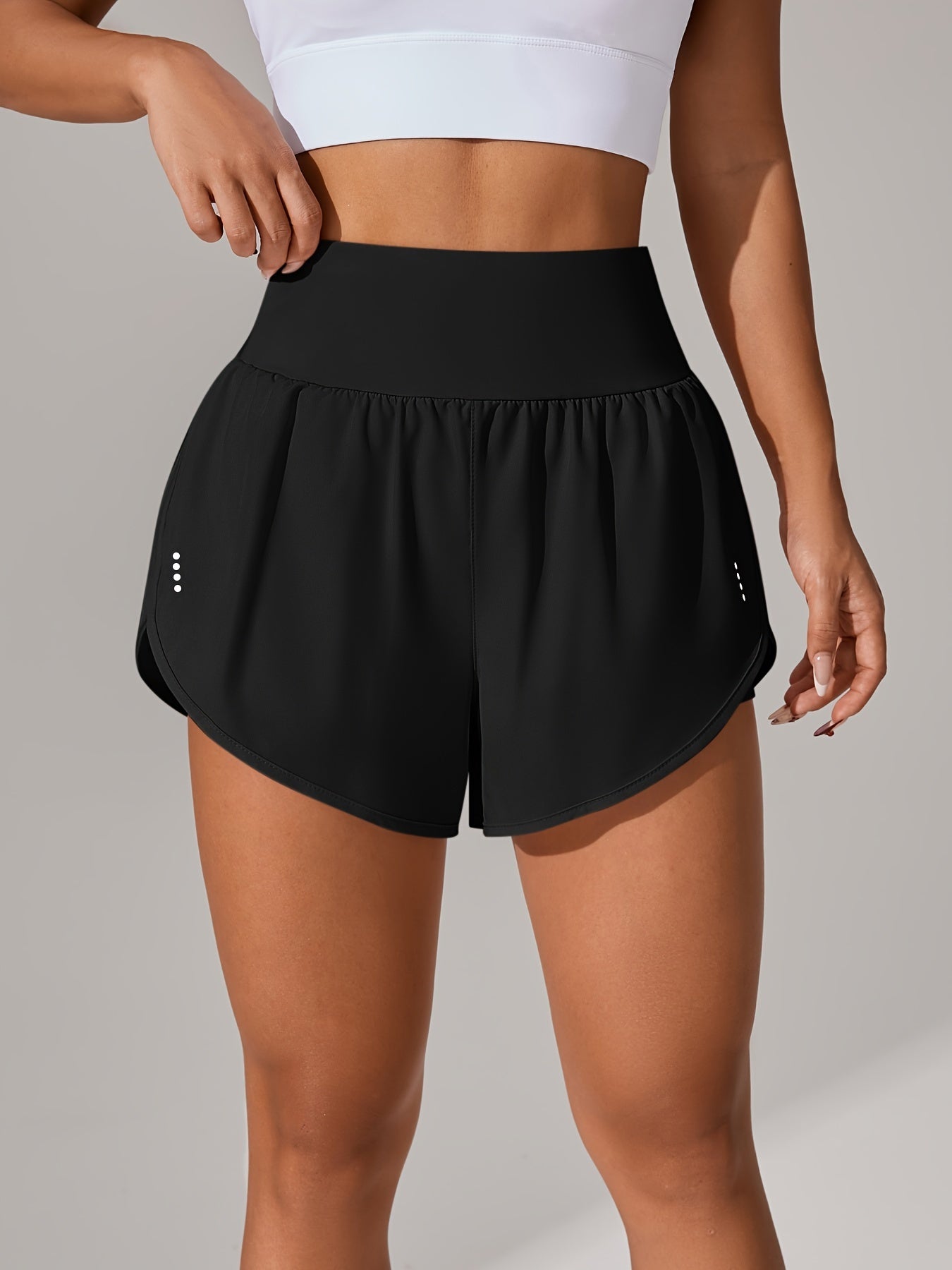 Light Blue High-Waisted Yoga Shorts with Ruffles