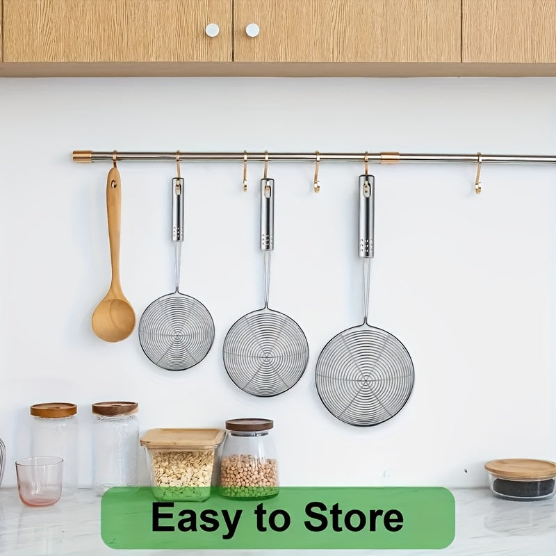3pcs Stainless Steel Spider Strainer Set, Durable Metal Skimmers with Long Handles, Food-Safe Skimming Spoons for Frying, Pasta, with Hanging Loop, for 12.01", 12.6", 13.78" Kitchen Tools
