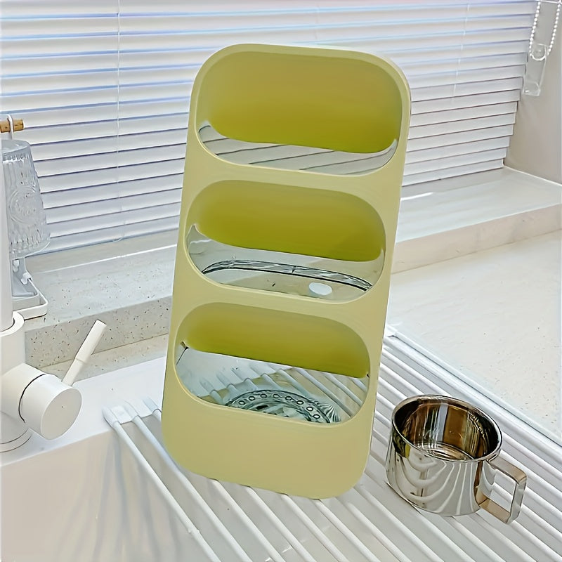 3-Grid Plastic Tableware Organizer - Multi-Functional Kitchen Rack for Utensils, Chopsticks, Forks, Knives - Wall-Mountable and Desktop Cutlery Holder with Washable Design, Available in White, Grey, Green