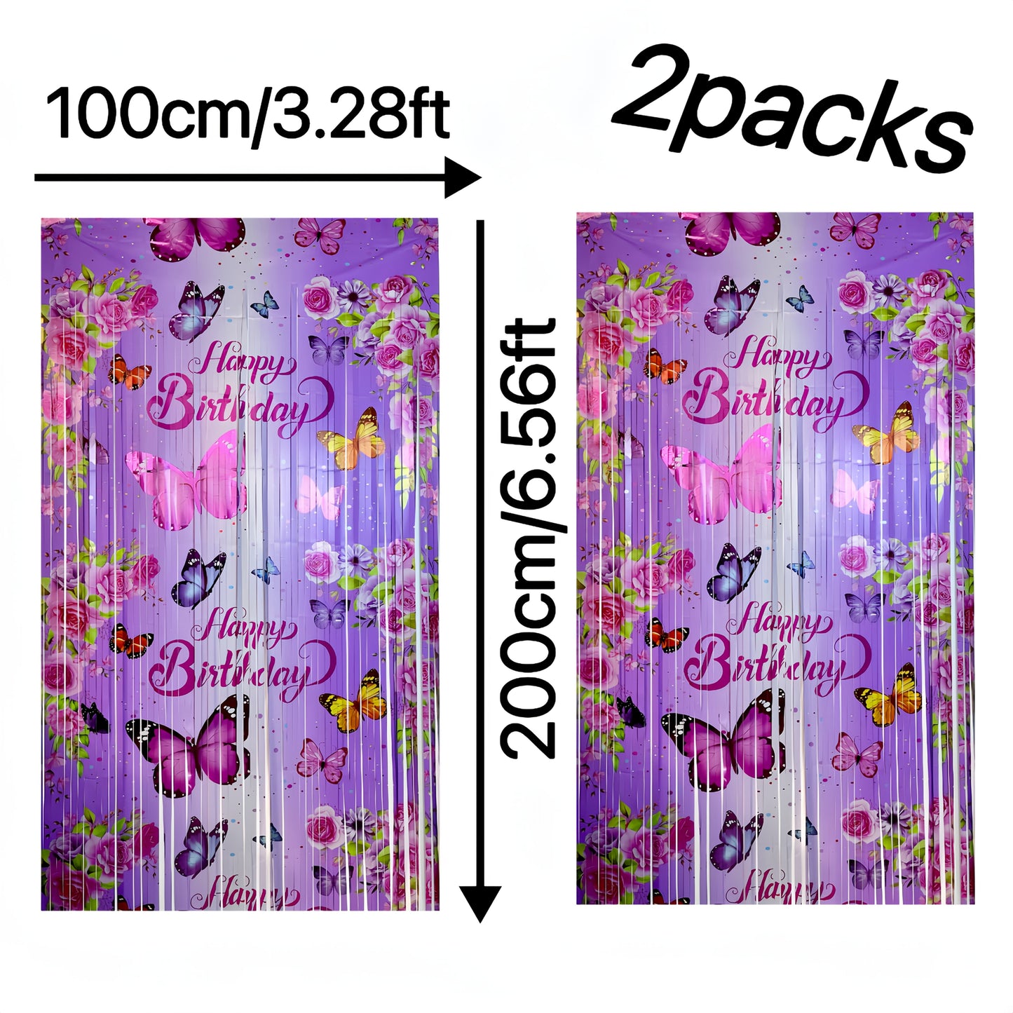2-Pack Birthday Party Backdrop, 199.95x99.97 cm, Sparkle Tinsel Plastic Decorations, Shimmering Photo Booth Background, General Fit for Birthday Celebrations
