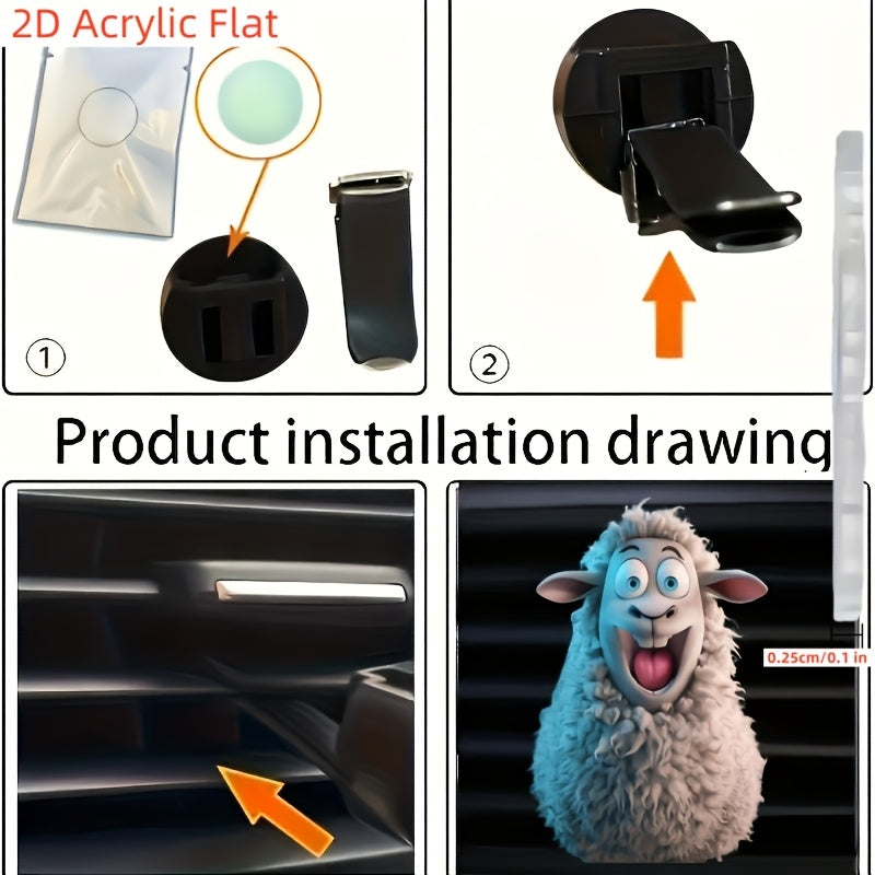 2D Acrylic Flat Fun Lamb 2D Acrylic Automobile Air Freshener Suit-Long Lasting Fragrance with Aromatherapy Pad/Compression Stick/Stick Option-Funny Car Interior Design Accessories