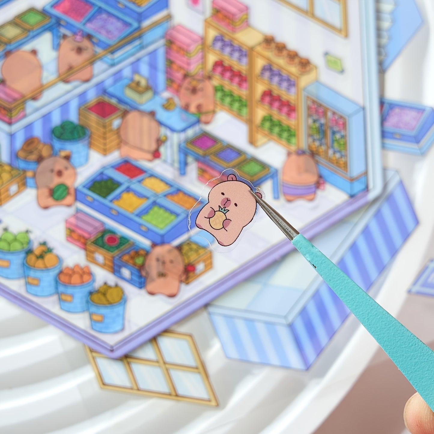 4pcs Set of Dolphin Diary Series Scenery Stickers, PET Three-Dimensional Scenery Stickers, Capybara Scene Stickers, Miniature Scene Stickers, DIY Superimposed 3D Cabin Stickers, 3D Three-Dimensional Stickers, DIY Decompressio