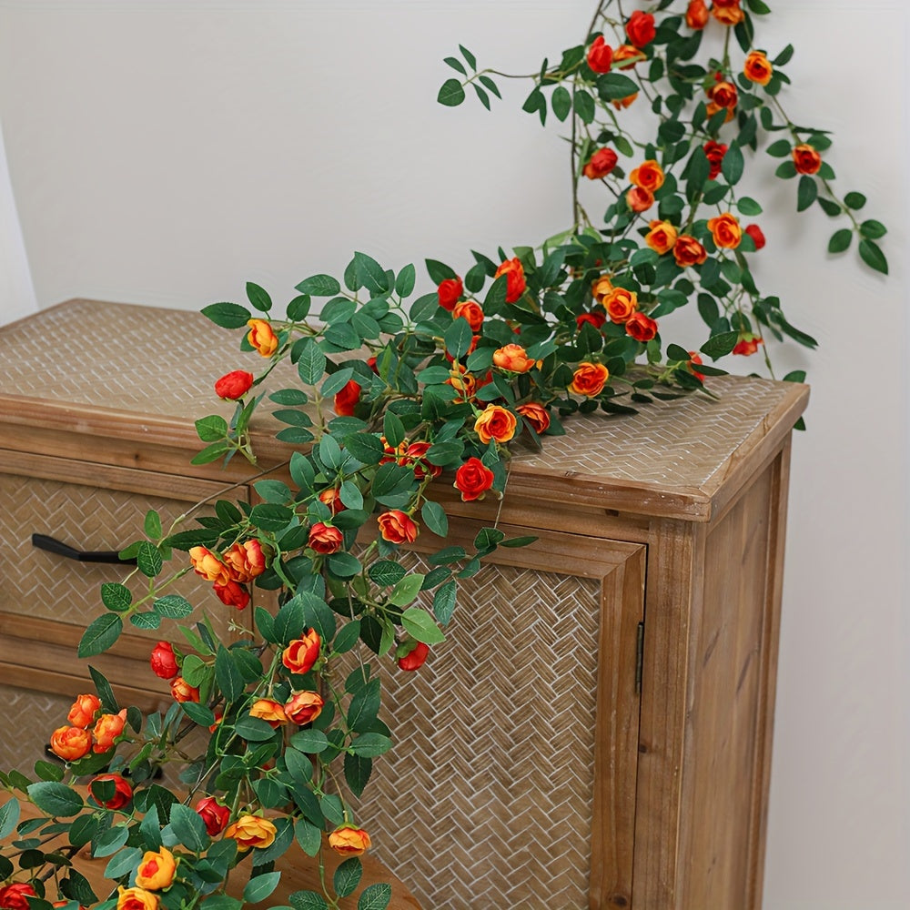 1 Lifelike Rose Vine, Plastic, Simulated, Fake, Indoor Wall Hanging, Wedding Scene Decoration, Outdoor Yard Decoration, with Decorative Flowers, No Electricity Required, No Feathers, for Wedding, General Use