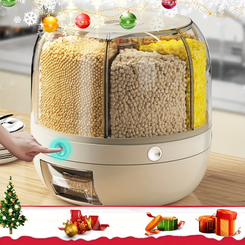 Large Capacity Rotating Waterproof Plastic Storage Container with Flip Top Lid, Multipurpose Grain Dispenser for Kitchen Organization and Storage of Cereal, Nuts, Flour, and Rice