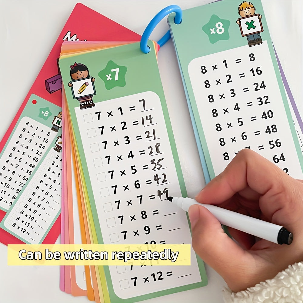 14pcs Multiplication Flash Card Set | Self-Check & Scoring, Includes Storage Ring, Dry Erase Markers | Ideal for Classroom & Home Learning, Perfect Gift for Students