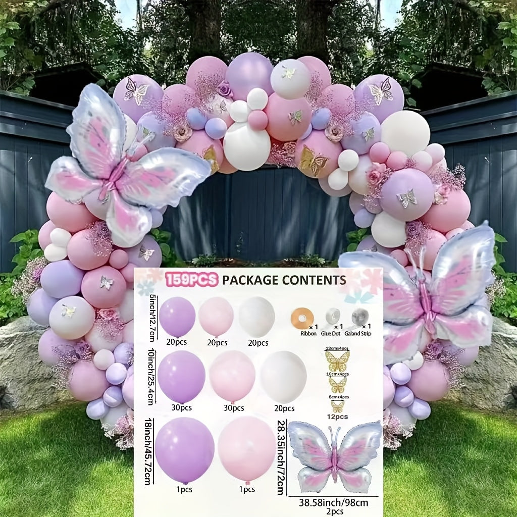 159pcs Blue Pink Butterfly Balloon Arch Set Purple and Pink Balloon Set Suitable for Wedding Engagement Decoration and Birthday Party Decoration Spring Outdoor Party Decoration