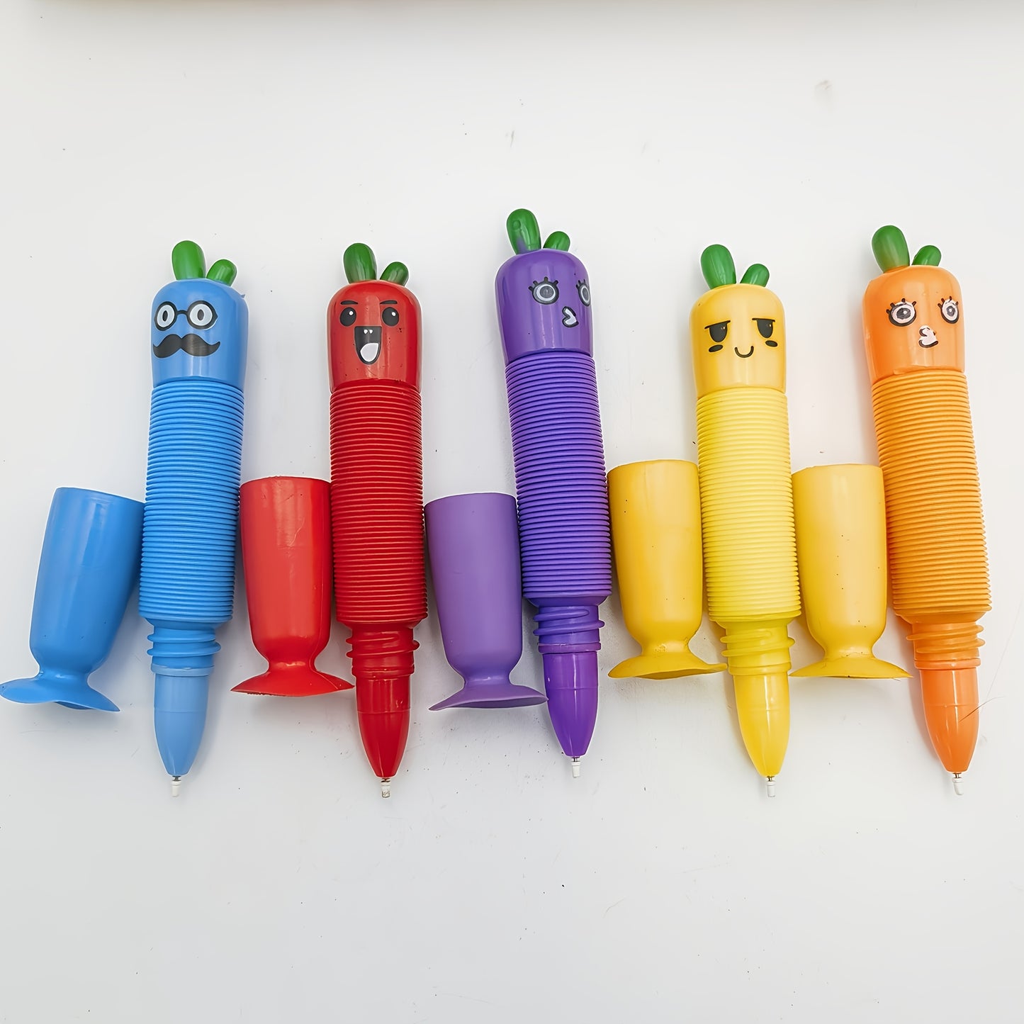 5pcs Cute Cartoon Carrot & Vegetable Retractable Pens Set, Fine Point, PP Material, with Suction Cup Base, Creative Stationery for Students