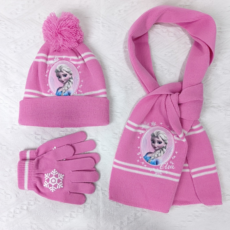 3pcs Knit Hat Set - Knitted Scarf and Gloves, Beanie