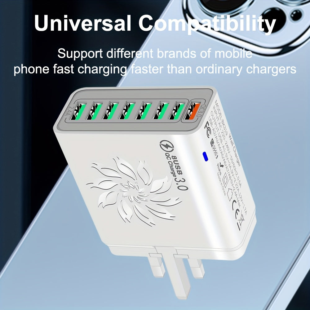 8-Port QC3.0 Fast USB Charger UK Plug