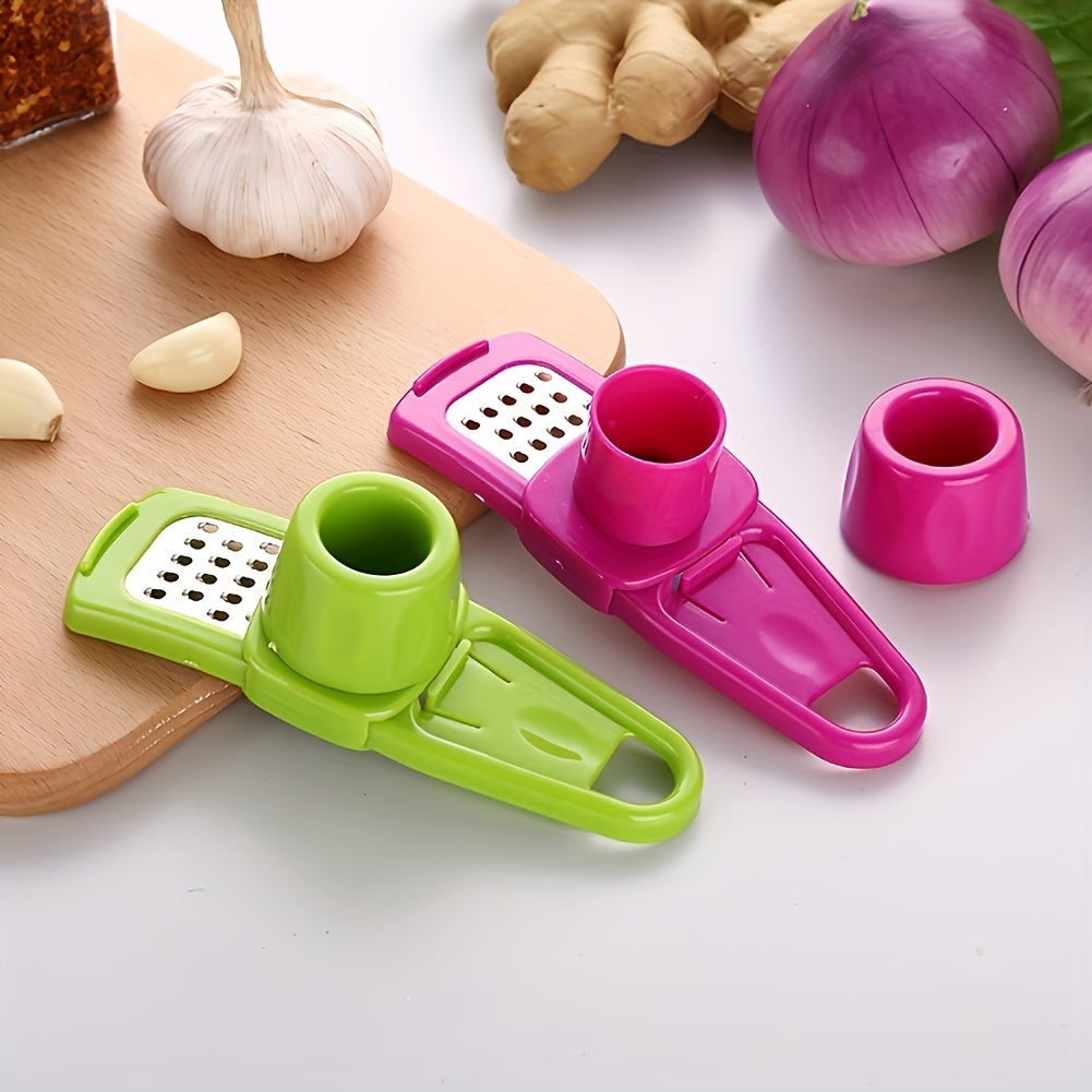 3-in-1 Multifunctional - Metal & Plastic Garlic & Ginger Press - Manual Kitchen Gadget Tool, Food Contact Safe, No Electricity Needed