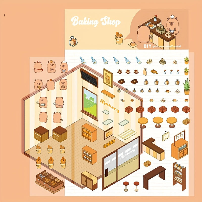 4pcs Set of Dolphin Diary Series Scenery Stickers, PET Three-Dimensional Scenery Stickers, Capybara Scene Stickers, Miniature Scene Stickers, DIY Superimposed 3D Cabin Stickers, 3D Three-Dimensional Stickers, DIY Decompressio