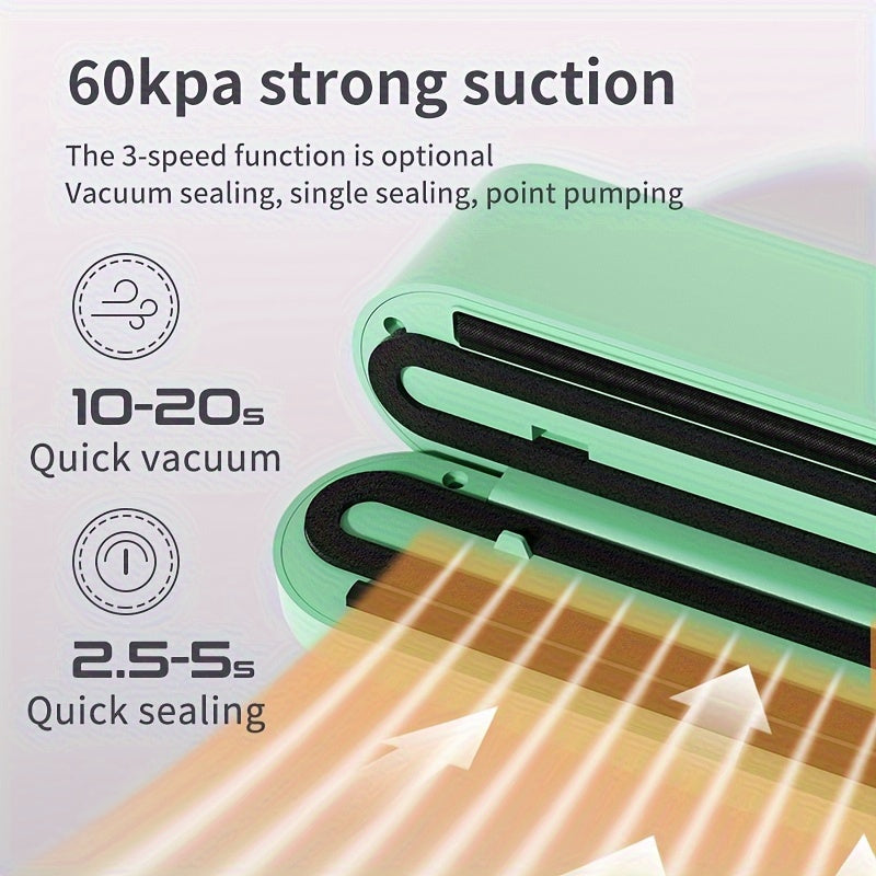 1pc Multi-Functional Automatic Food Sealer, Portable Wireless Vacuum Sealer with Snack Bag Sealing, External Suction & Inflation, Long-Term Food Preservation, Compact & Easy-to-Use Design, Ideal for Kitchen & Outdoor Picnics,