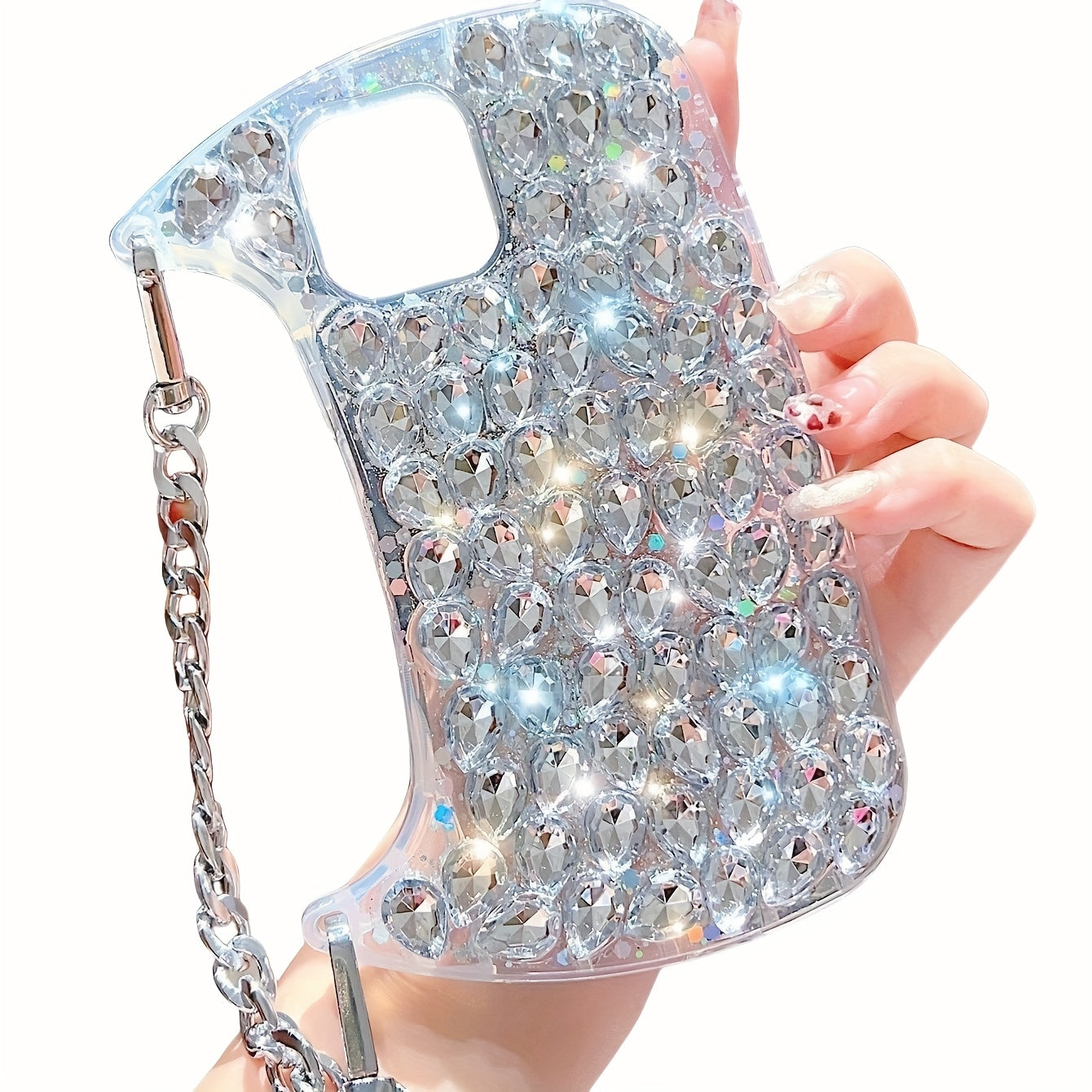 For iPhone 16promax Shiny Luxury Bag Luxury Wrist Chain Bag with Shiny Transparent Protective Case for iPhone 16promax 11 12 13 14 Pro Max X XS XR 7 8 Plus SE 16 Protective Cover
