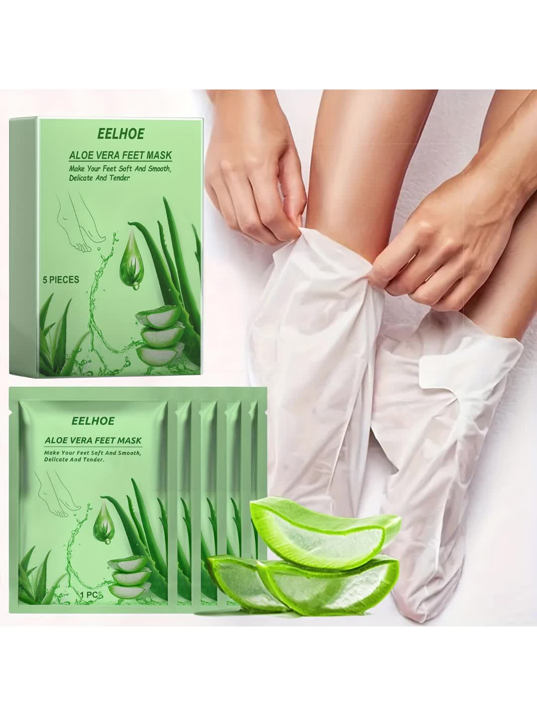 5pcs Hydrating & Moisturizing Exfoliating Foot Mask with Aloe Vera.