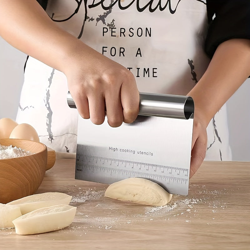 1pc Stainless Steel Multi-Functional Baking Tool - Dough Cutter, Cake Scraper, Pizza Cutter, Spatula, Pancake Flipper with Measurements - Durable, Easy to Clean, and Versatile for Various Baking Tasks