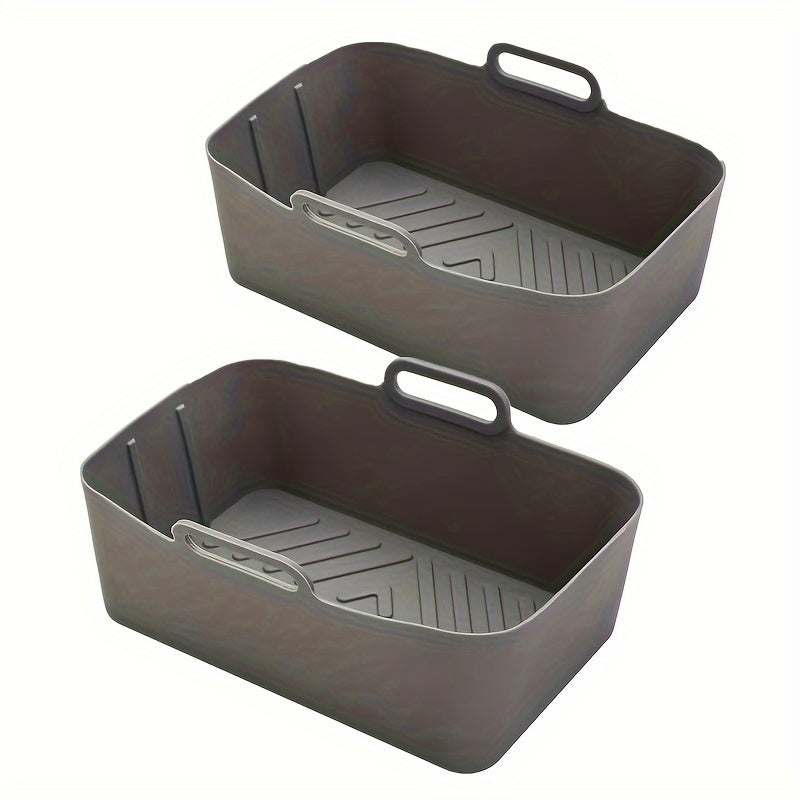 2pcs set of food-grade silicone air fryer liner tray, rectangular oven mat baking pan, suitable for flat-bottomed pans, easy to clean and reusable, heat-resistant non-stick pan baking tray, kitchen essential baking set