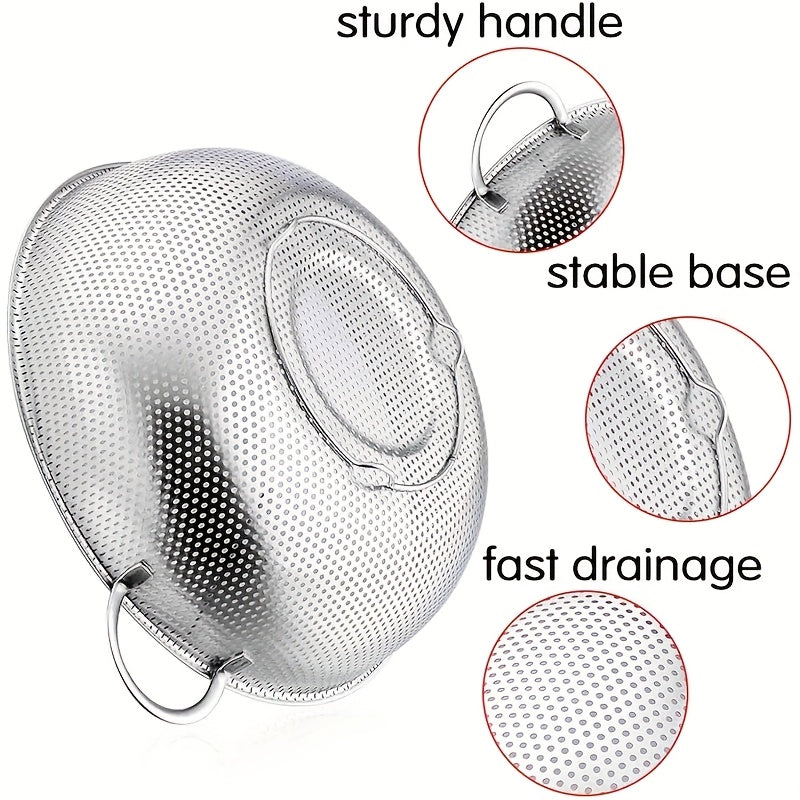 3pcs Stainless Steel Strainer Set with Handles, Large Mesh Colanders for Kitchen, Fine Strainers for Spaghetti, Vegetables, and Food Drainage, Durable Uncharged Mesh Strainers