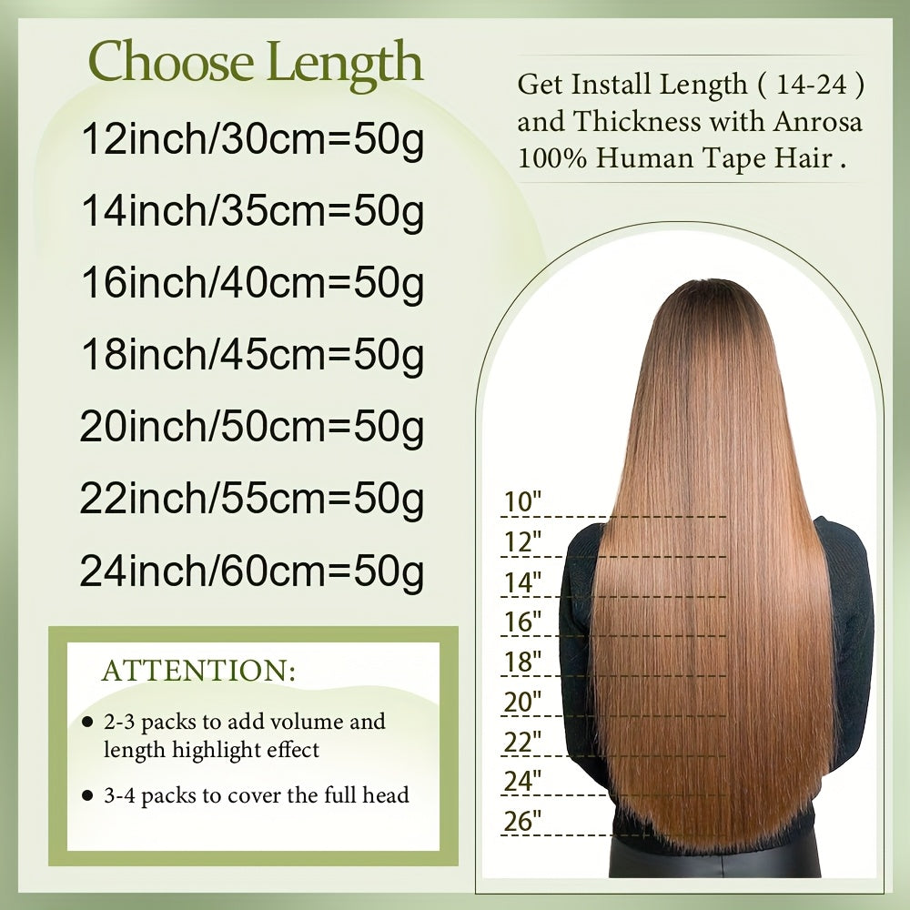 20pcs (50g Each) Brazilian Virgin Hair Extensions - 100% Remy Human Hair, Natural Brown/Blonde/Red/Black/, Straight Hair Extensions with Seamless Beige Weft, Long 35.56-60.96 cm Lengths for Women.