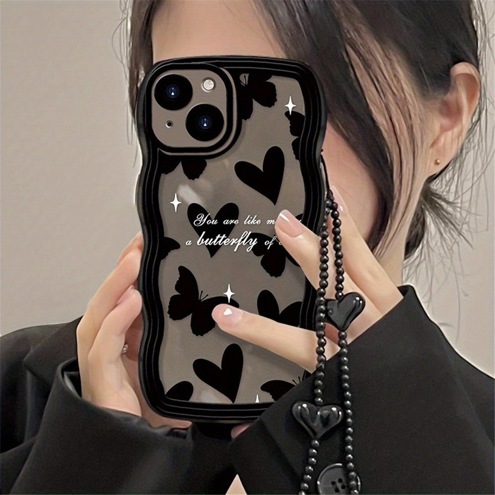 A Heart-Shaped Phone Case with a Butterfly Pattern and a Free Bracelet!