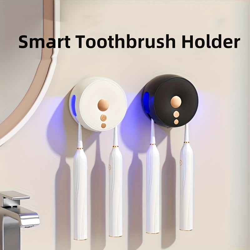 UV Sanitizing Toothbrush Holder, Wall-Mounted, 400mAh Battery, Dual-Slot, USB Charging, Compact & Portable for Travel and Home Use, ABS Material, USB Connectivity