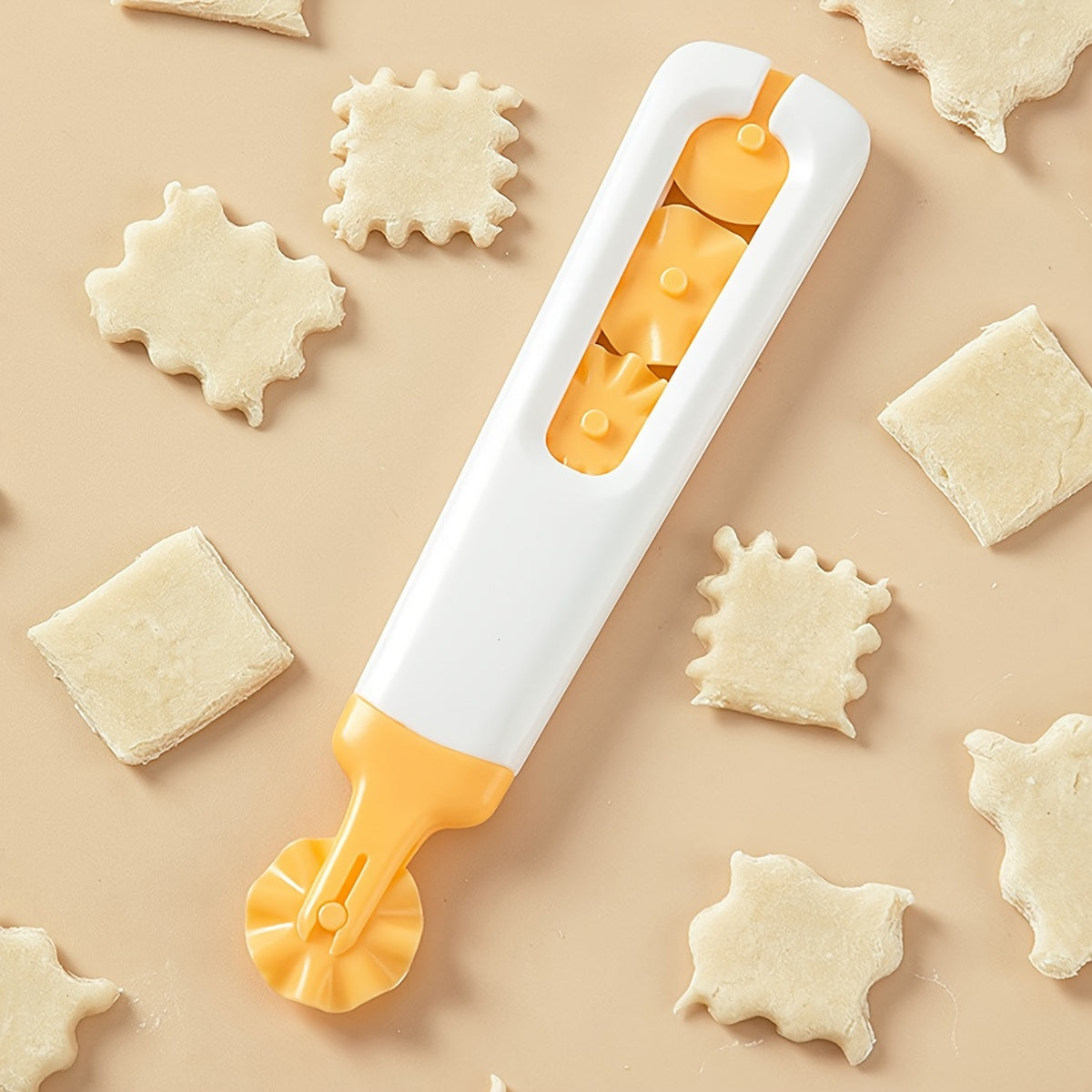 4-in-1 Interchangeable Plastic Pizza Cutter Set with Pastry Stamp Accessories, 1pc Multipurpose Kitchen Gadget for Easy Dough Shaping and Pie Crust Cutting