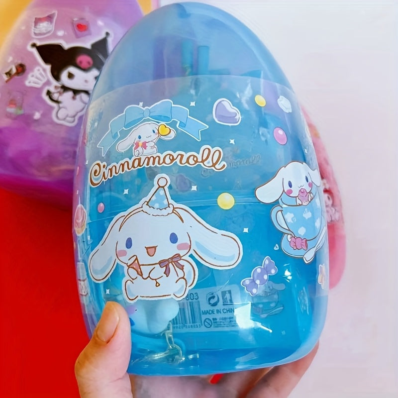 For Hello Kitty Cartoon Egg-Shaped Fine Tool Set, Including 6 Color Watercolor Pens + 6 Colored Pencils + Wallet + Key Chain + 2 Pencils + Ruler + Eraser + Pencil Sharpener + Gift Bag + Birthday Gift and Party Surprise Essent
